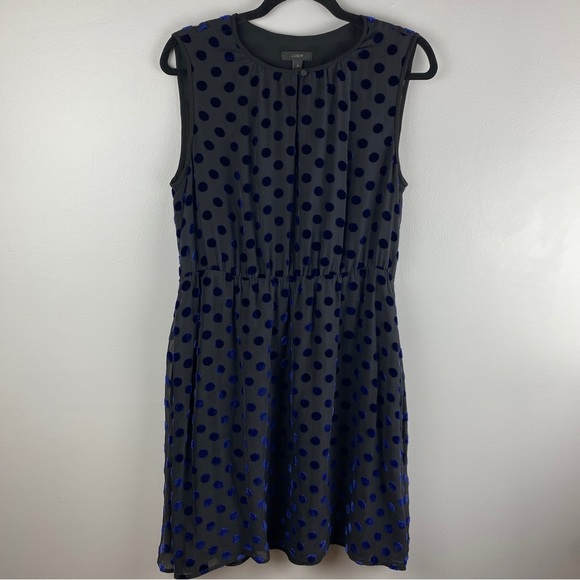 J. Crew Black Blue Polka Dot Sleeveless Silk Blend Dress Size 10 - Picture 3 of 13